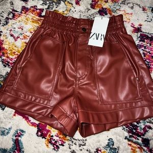 Pleather paper bag ZARA shorts